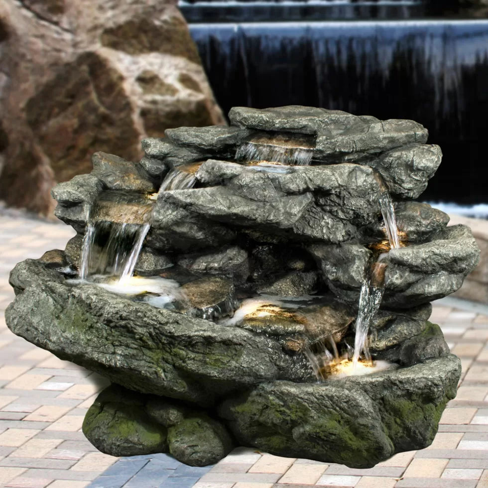 Garden Rock Waterfall Water Feature With LED Light