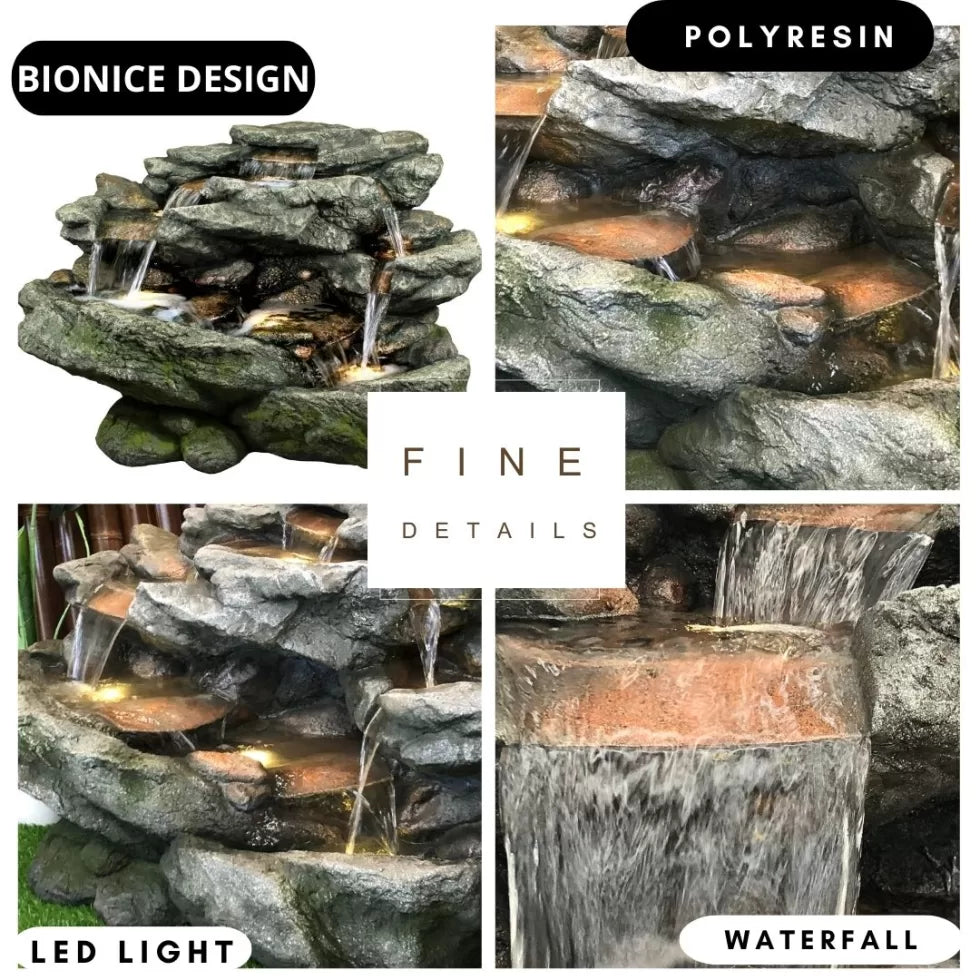 Garden Rock Waterfall Water Feature With LED Light