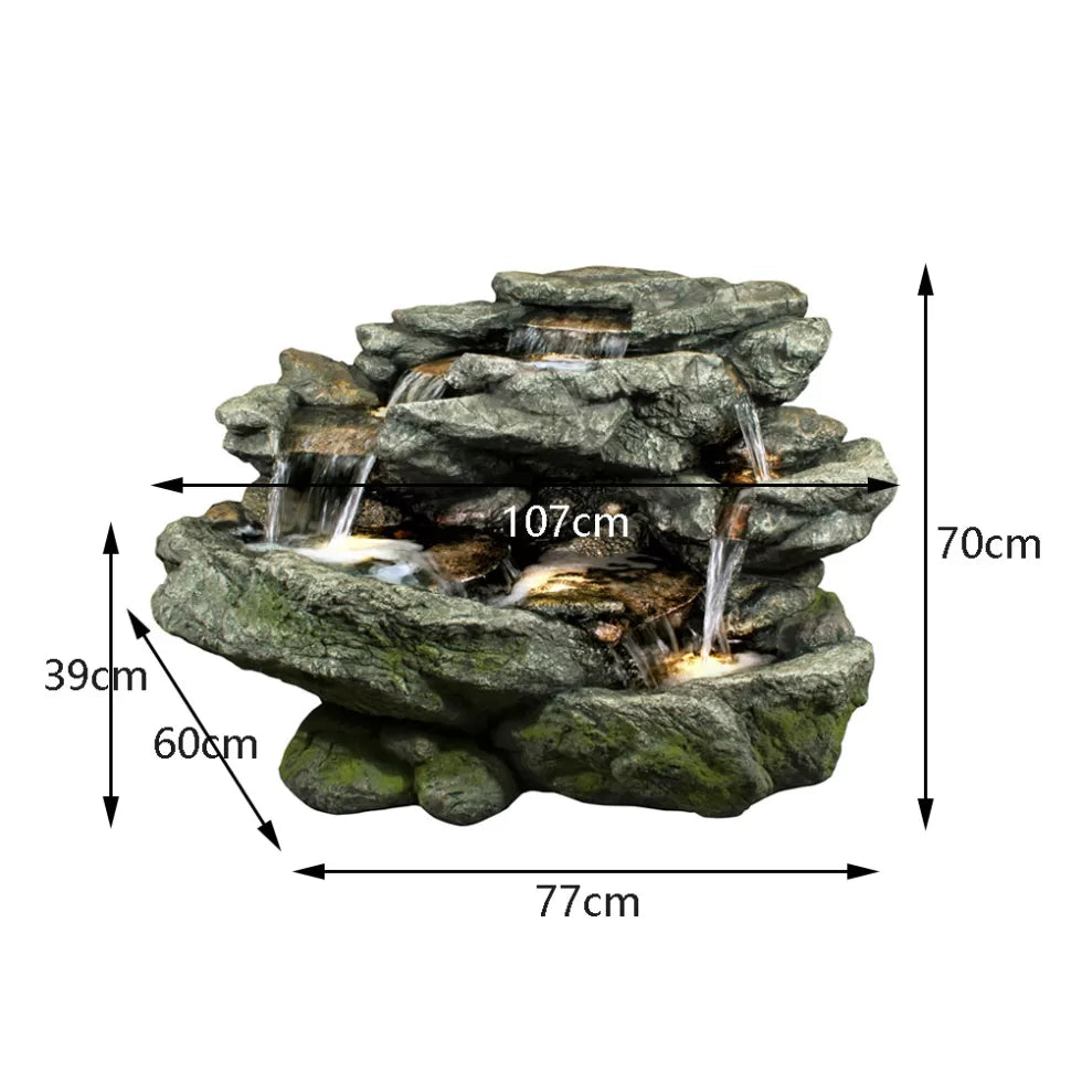 Garden Rock Waterfall Water Feature With LED Light
