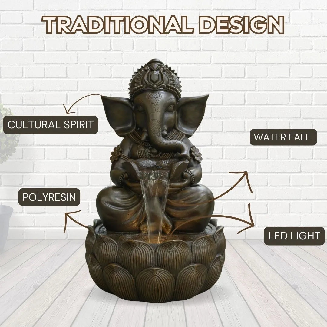 Meditating Ganesha Water Feature With LED Lights