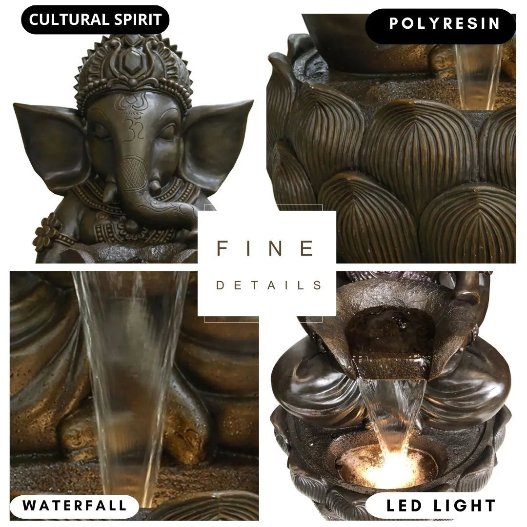 Meditating Ganesha Water Feature With LED Lights
