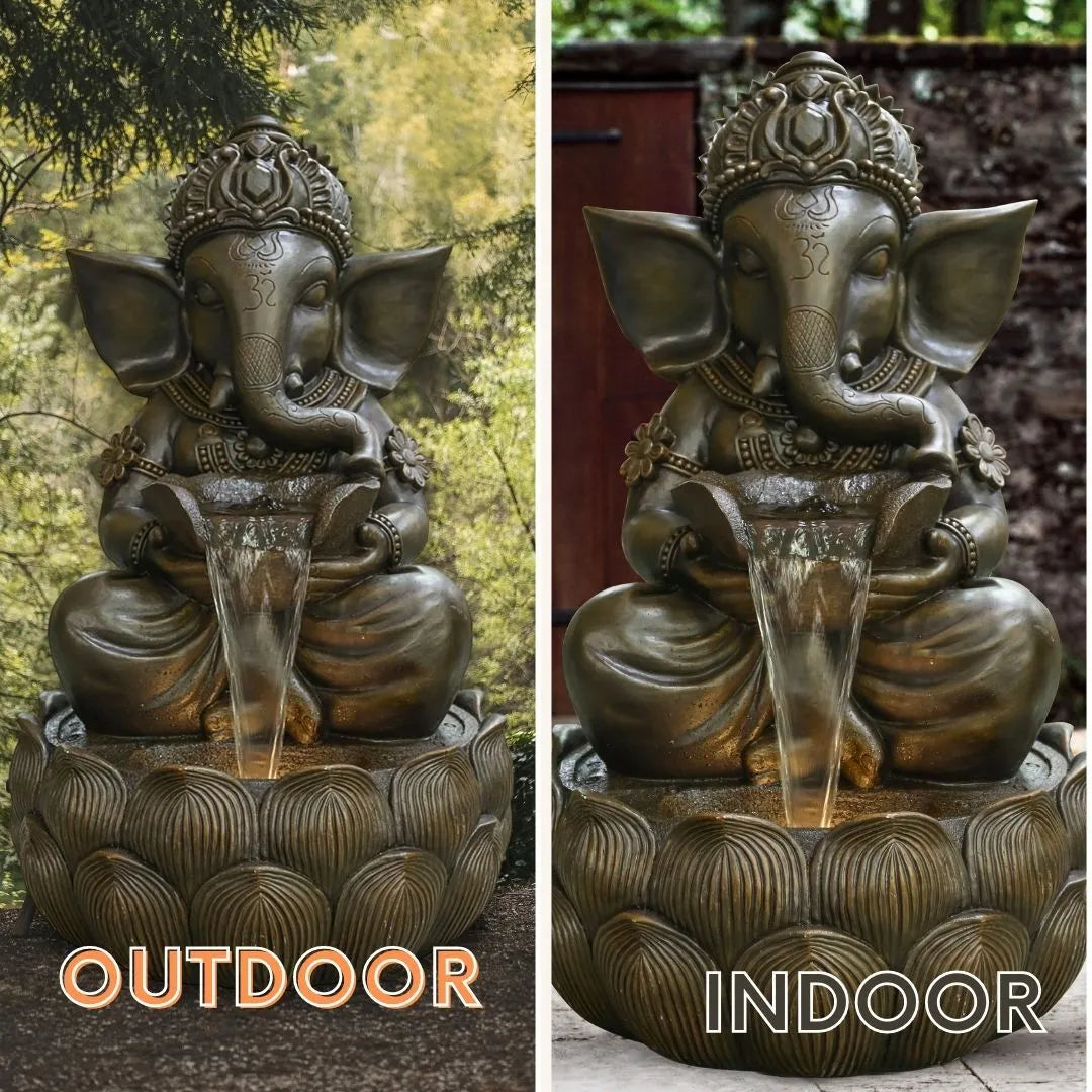Meditating Ganesha Water Feature With LED Lights