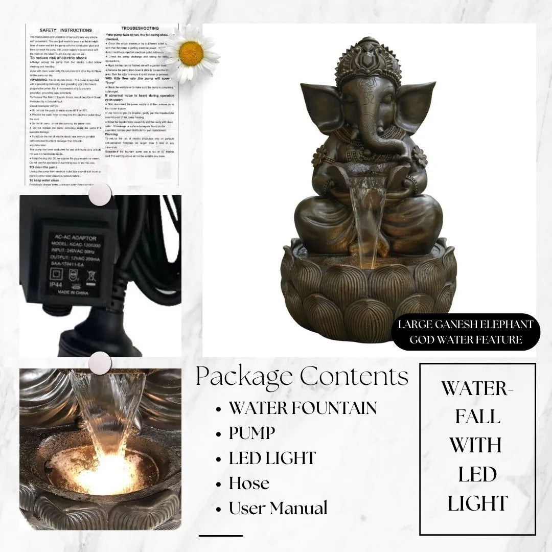 Meditating Ganesha Water Feature With LED Lights
