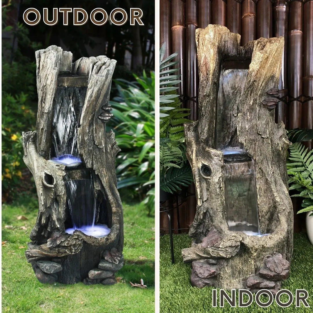Rustic Tree Trunk LED Light Water Feature