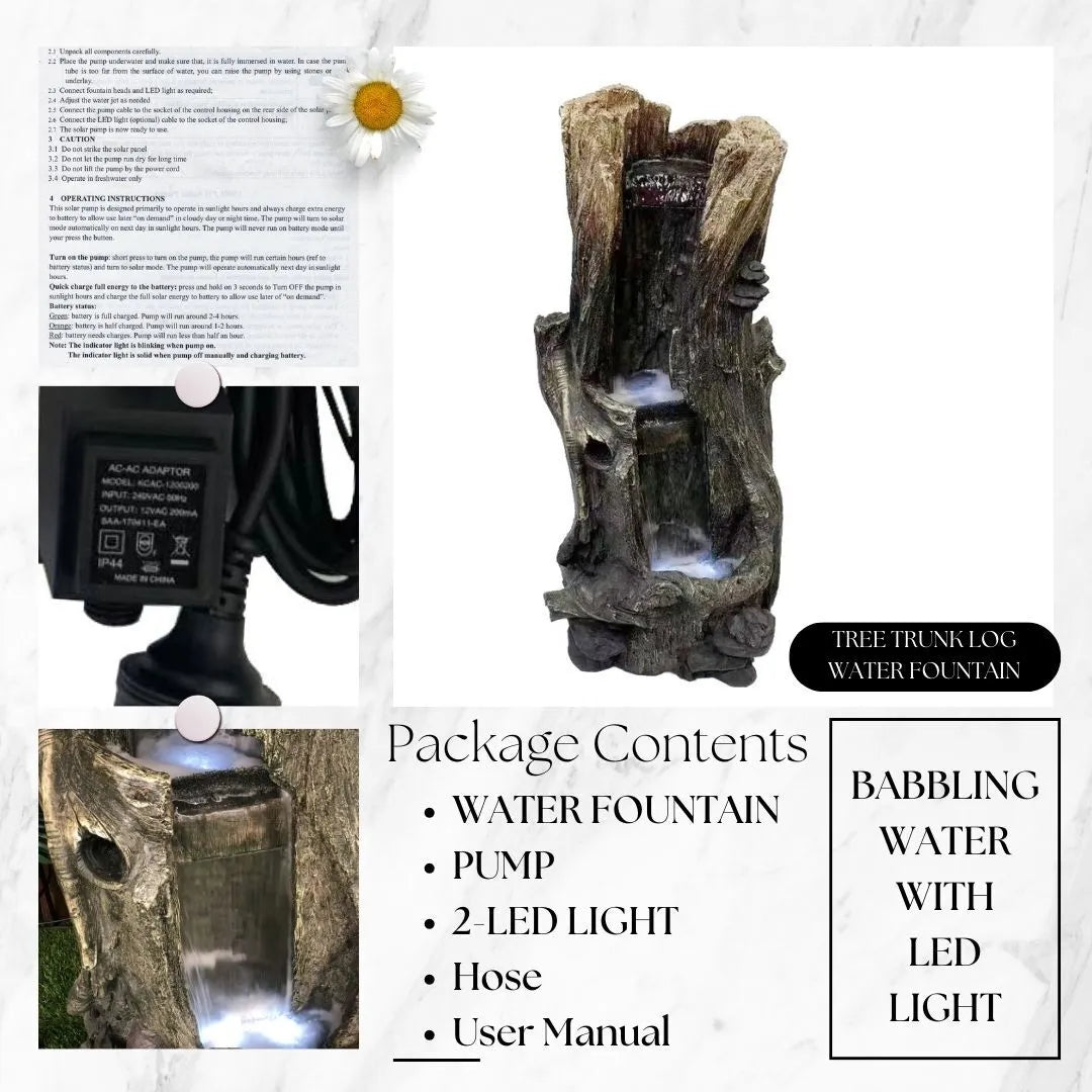 Rustic Tree Trunk LED Light Water Feature