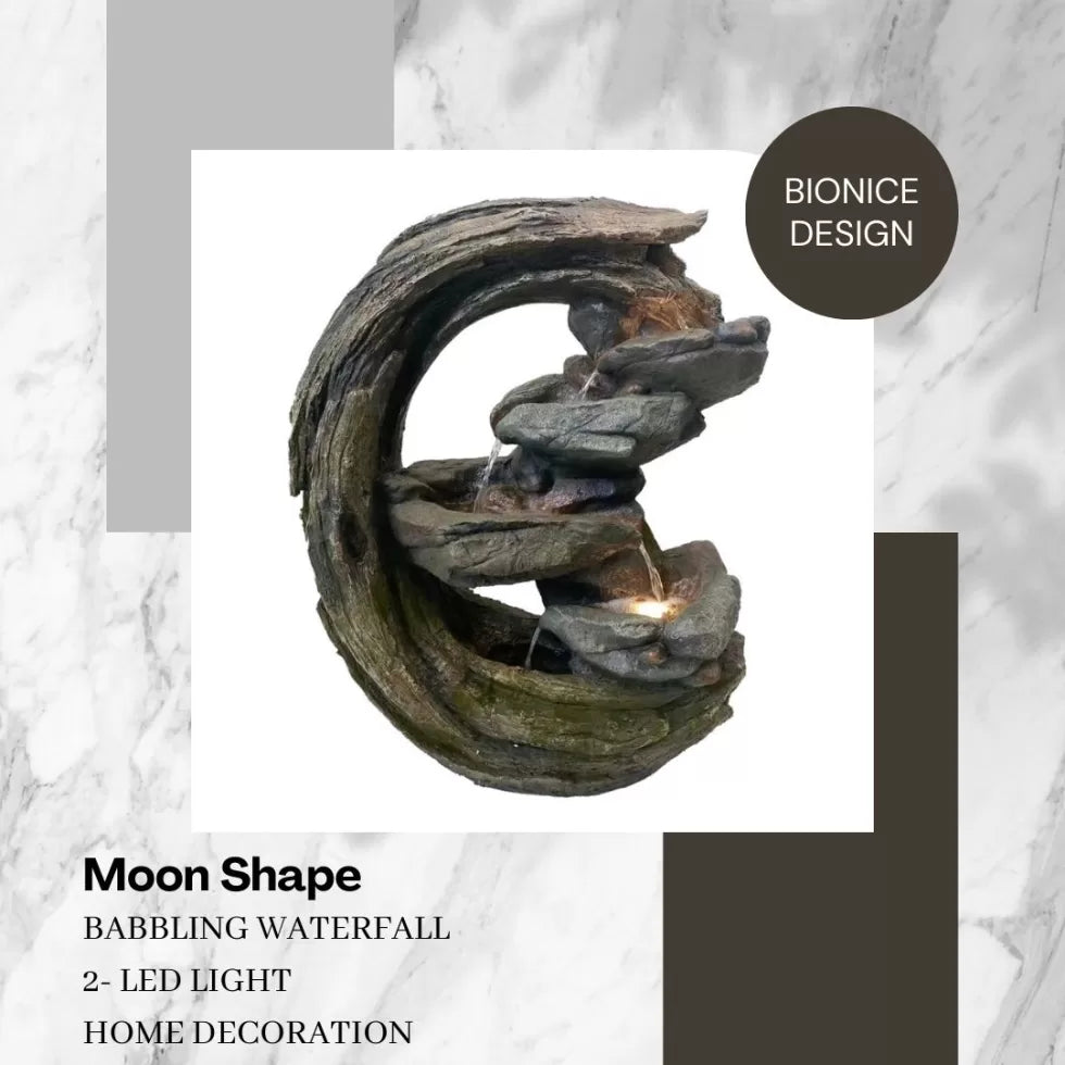 Rustic Curved Tree Trunk LED Light Water Feature