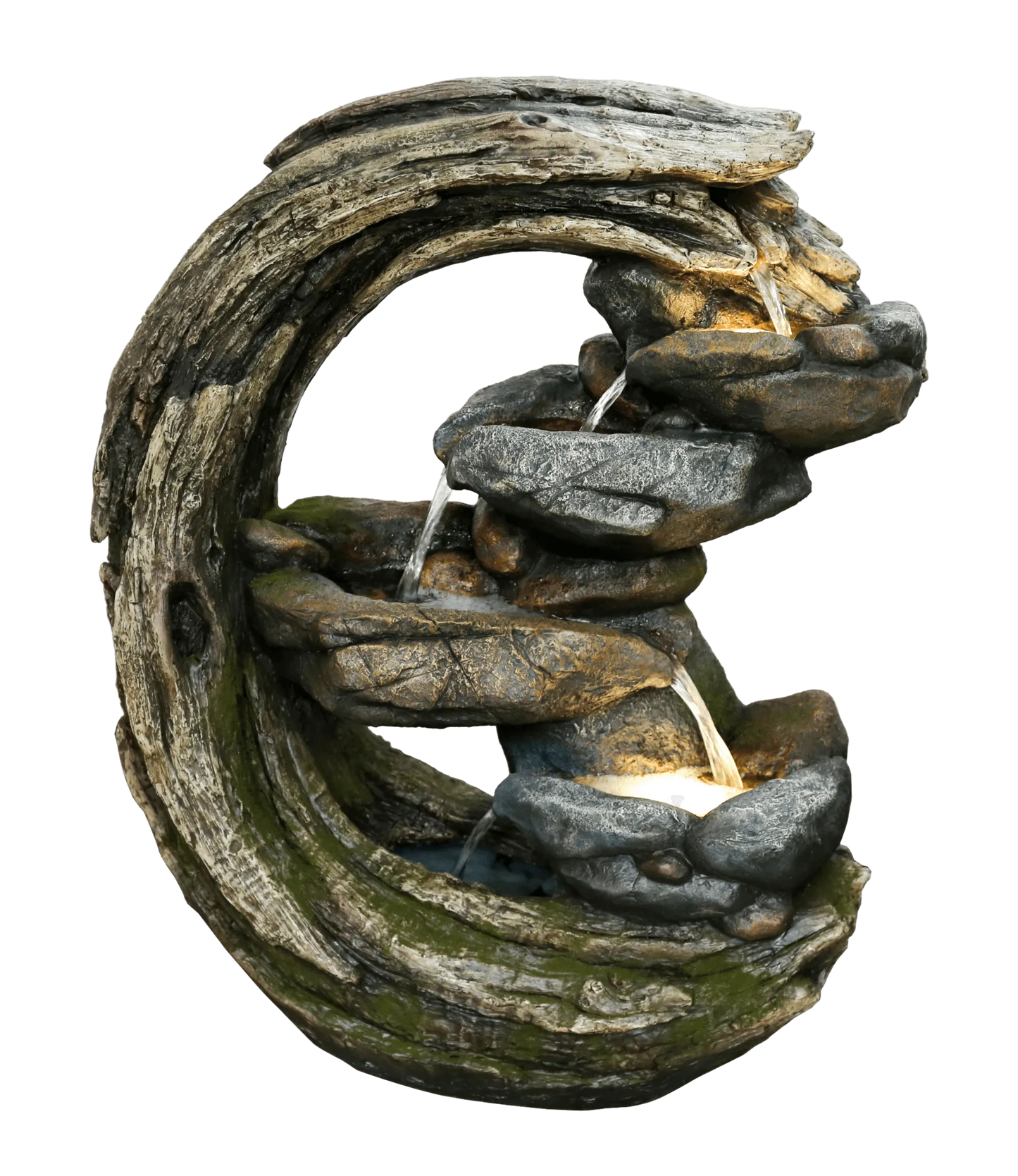 Rustic Curved Tree Trunk LED Light Water Feature