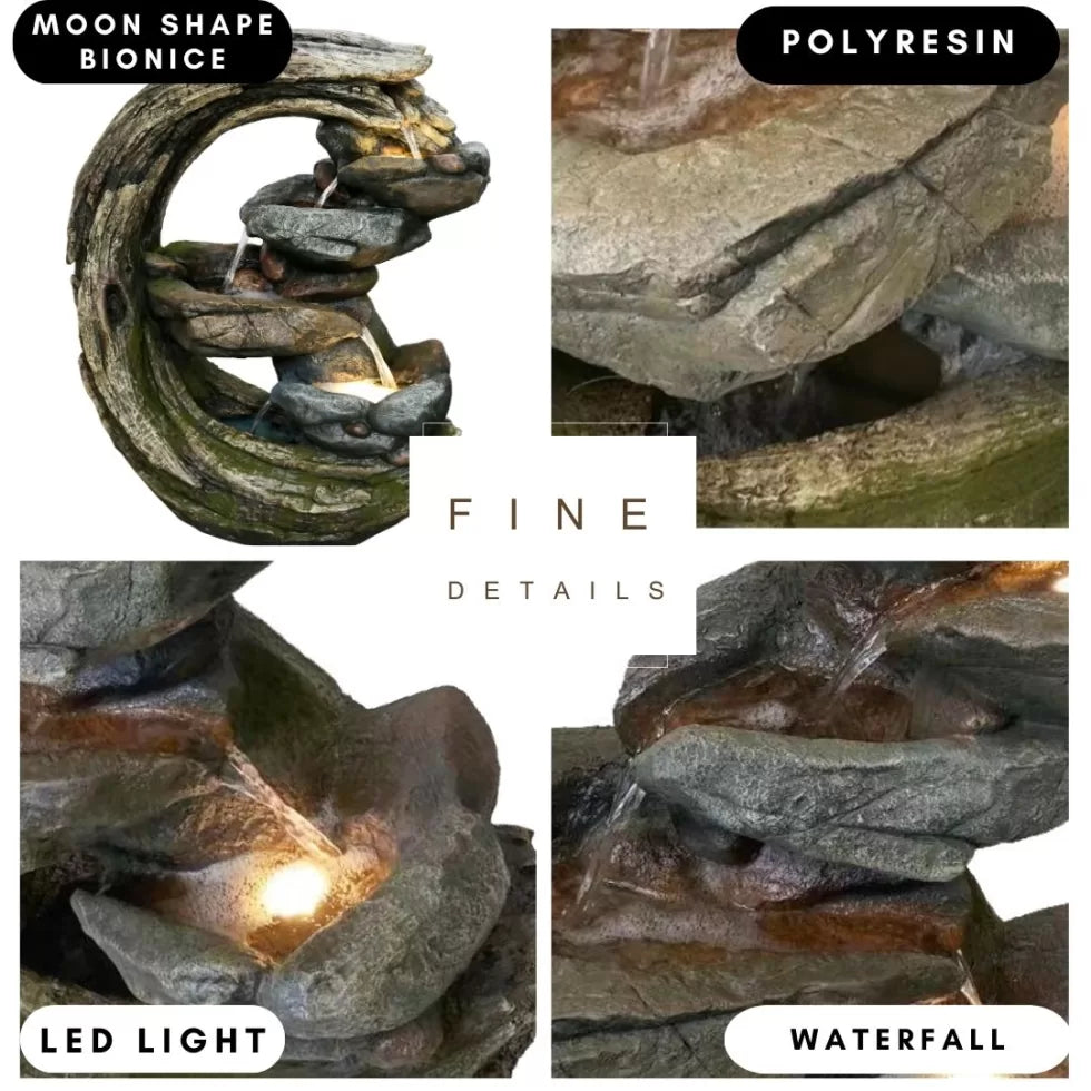 Rustic Curved Tree Trunk LED Light Water Feature