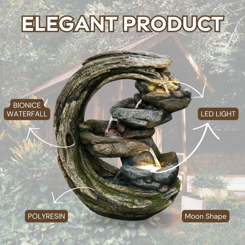 Rustic Curved Tree Trunk LED Light Water Feature