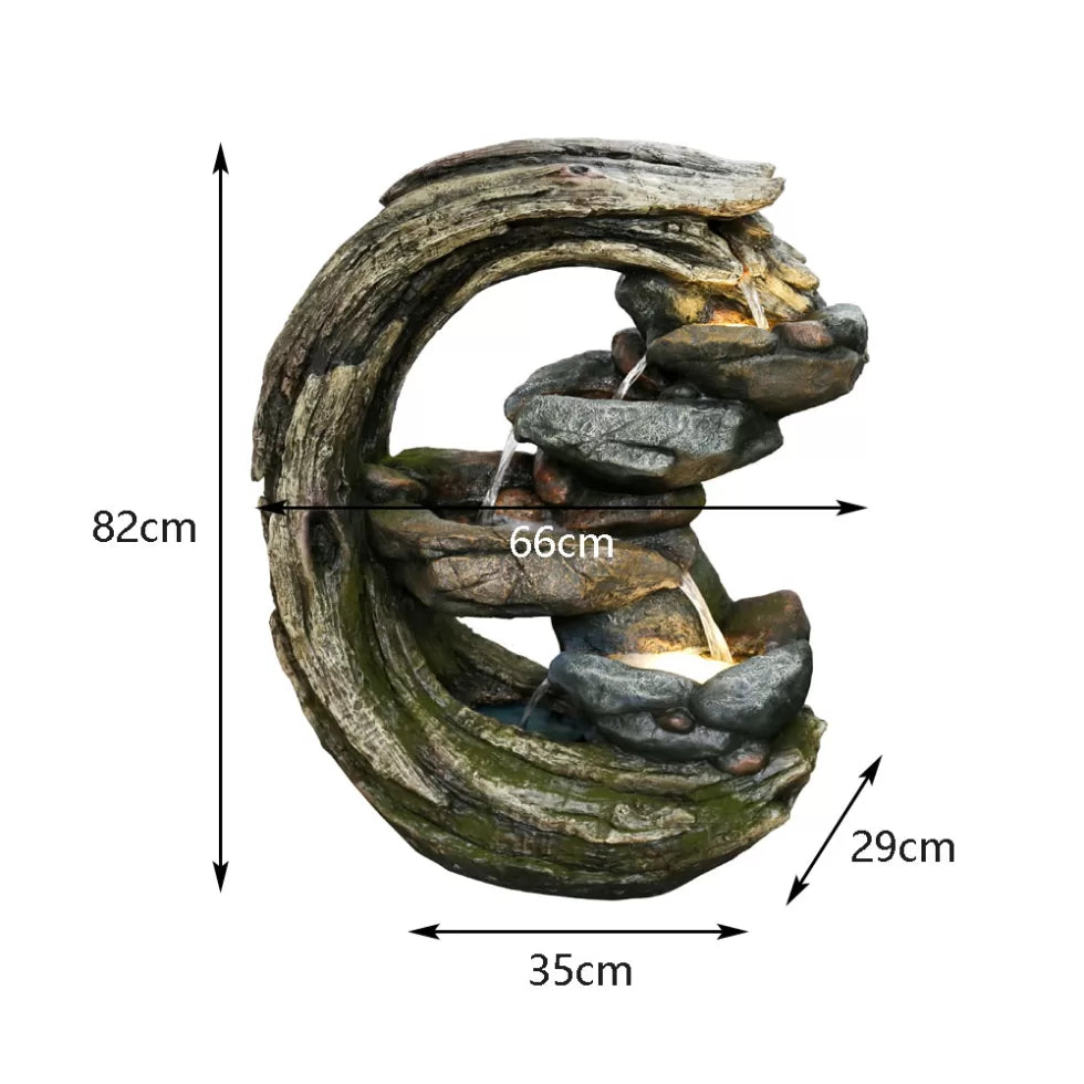 Rustic Curved Tree Trunk LED Light Water Feature