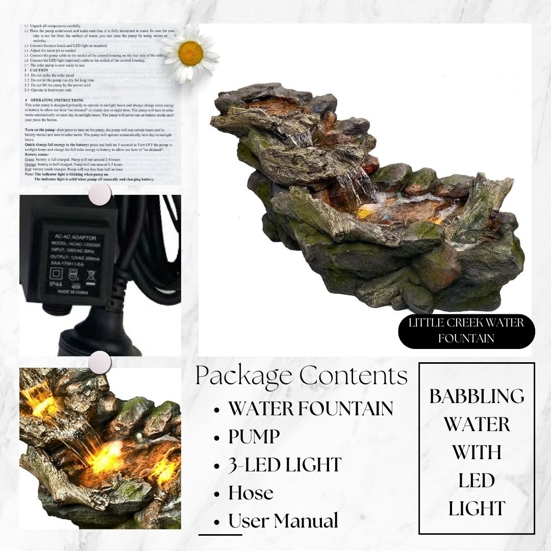 Natural Rock Creek LED Light Water Feature